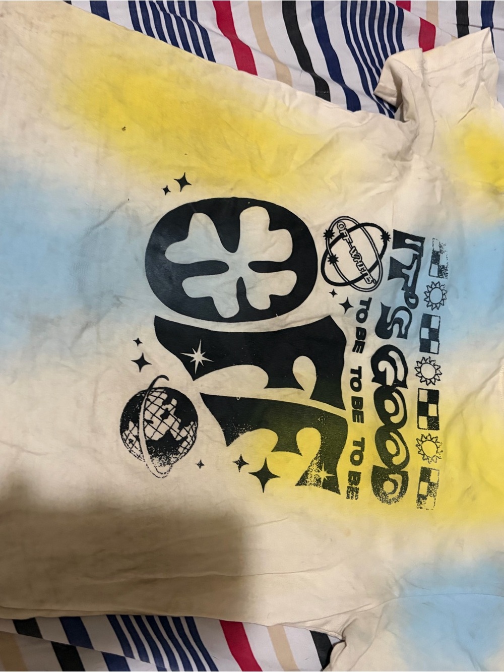 Off-White Kids Tie-Dye Graphic Tee in Yellow, Blue, Black